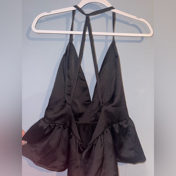 Silky Black Halter Peplum Top – Date Night or Cocktail Look - Picture 5 of 6